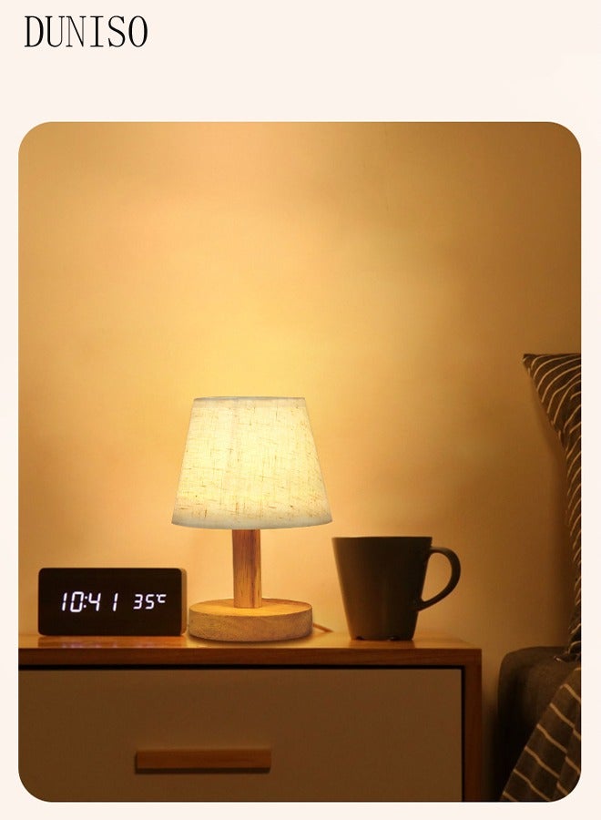 DUNISO Bedside Table Lamp，USB Desk Reading Light with Switch，Small Table Lamp for Bedroom with Flaxen Fabric Shade And Dimmable LED Bulb,for Living Room, Bedroom, Dining Room, Bar, Party, Camping, Café, Office, Dormitory - Image 3